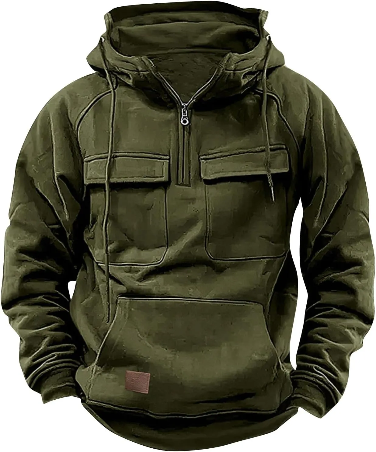 Tactical Hoodies for Men Long Sleeve Outdoor Sweatshirt Vintage Sweatshirt Solid Drawstring Hoodie with Pocket