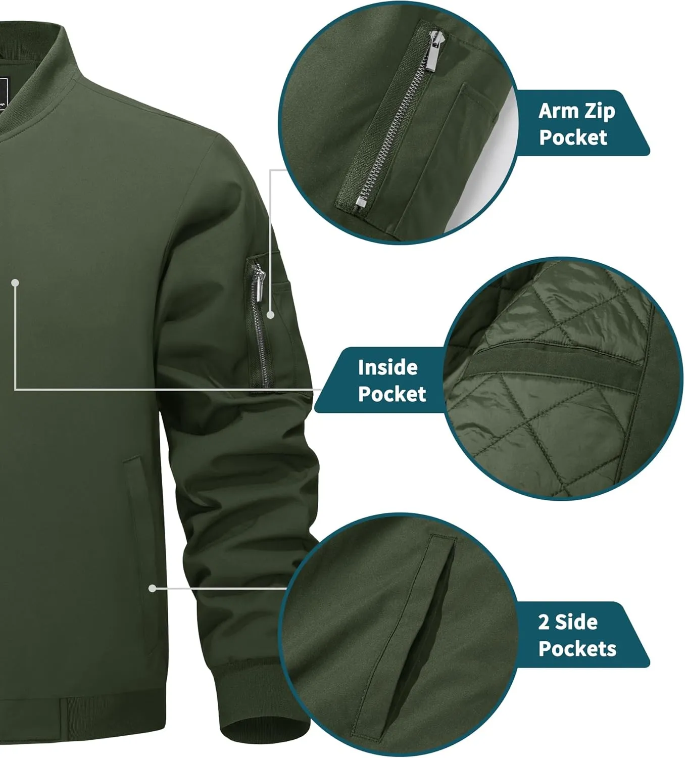 TACVASEN Men's Bomber Jackets Thermal Quilted Jacket Water Resistant Warm Winter Coats