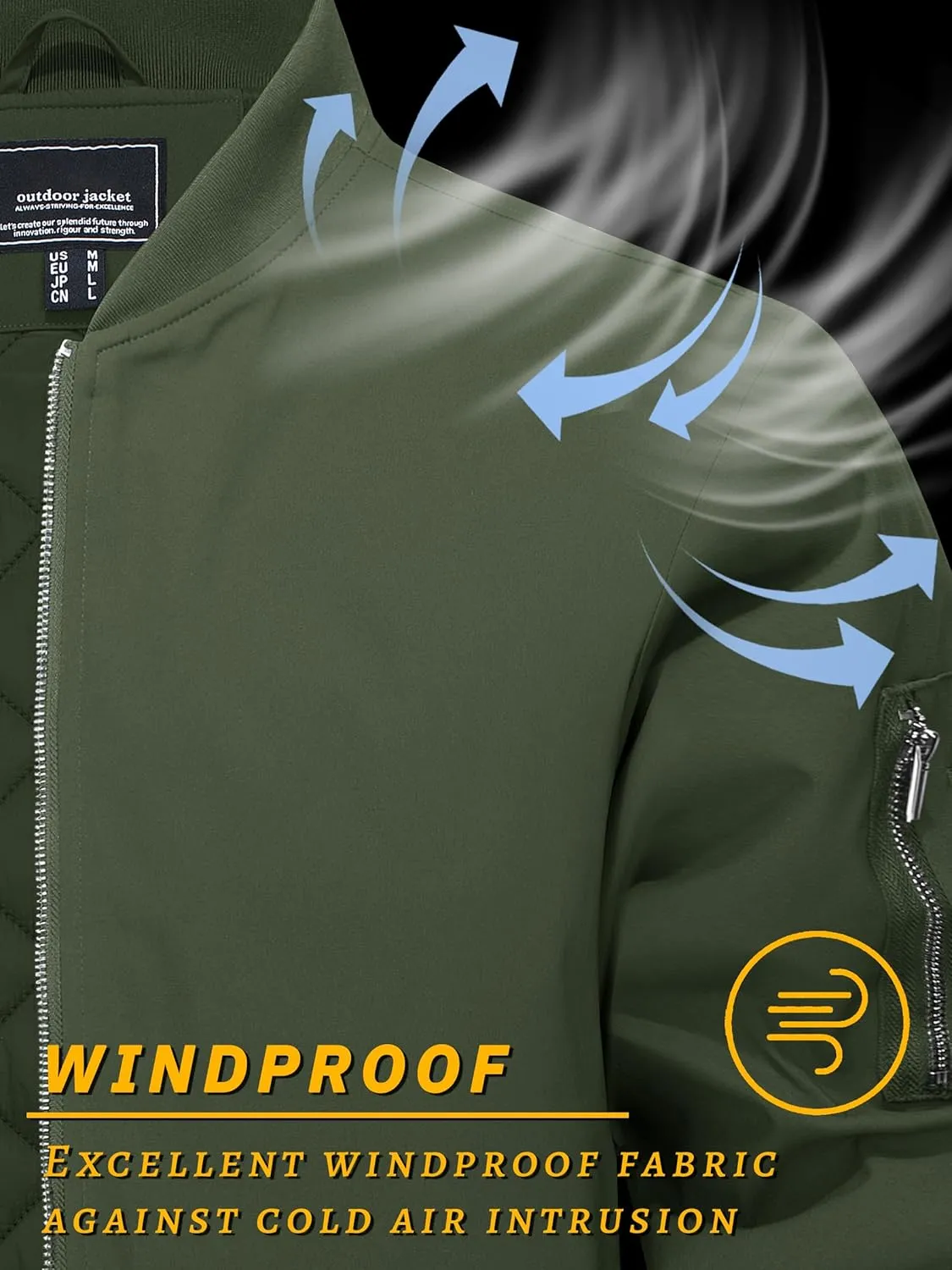 TACVASEN Men's Bomber Jackets Thermal Quilted Jacket Water Resistant Warm Winter Coats