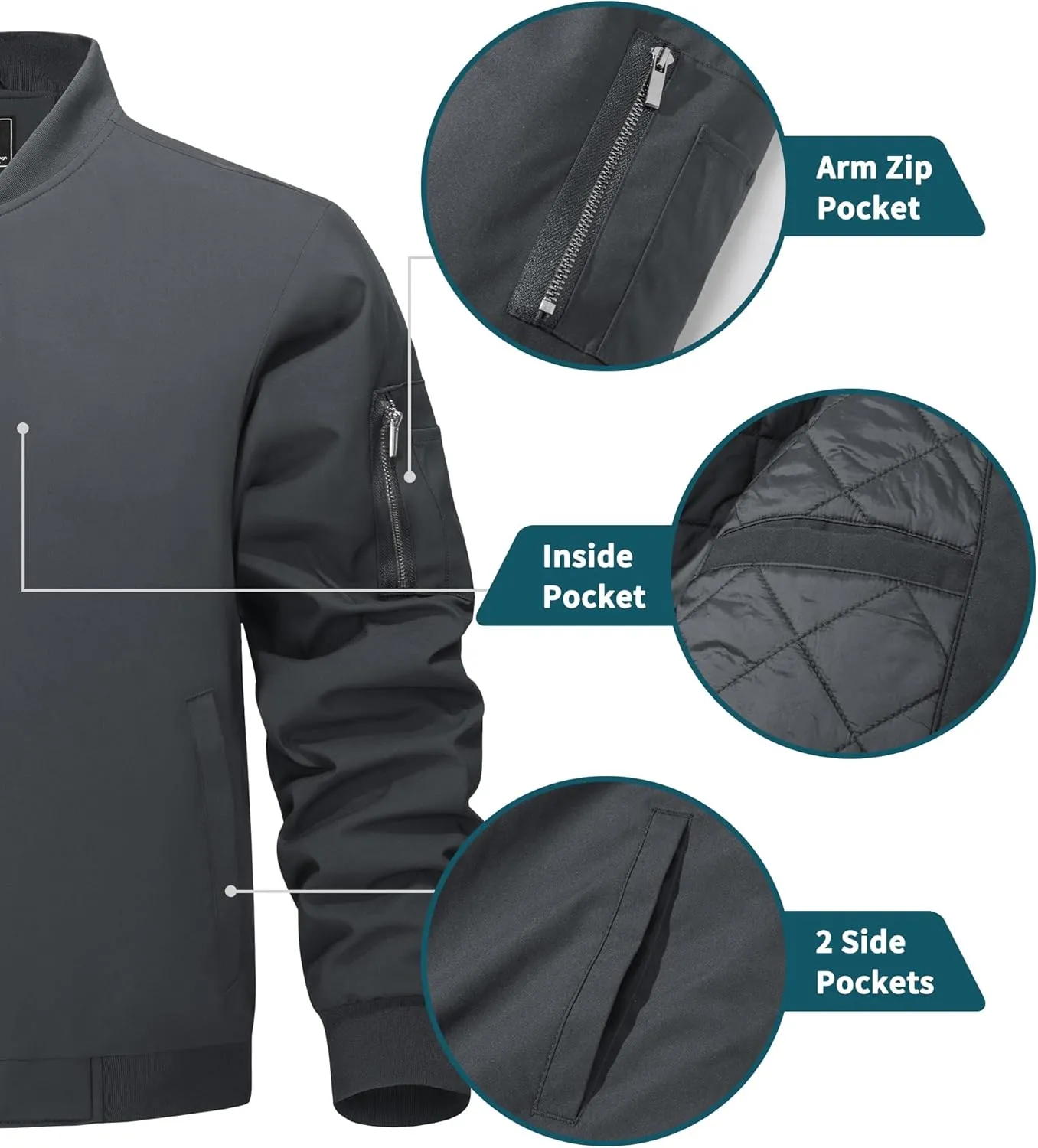 TACVASEN Men's Bomber Jackets Thermal Quilted Jacket Water Resistant Warm Winter Coats