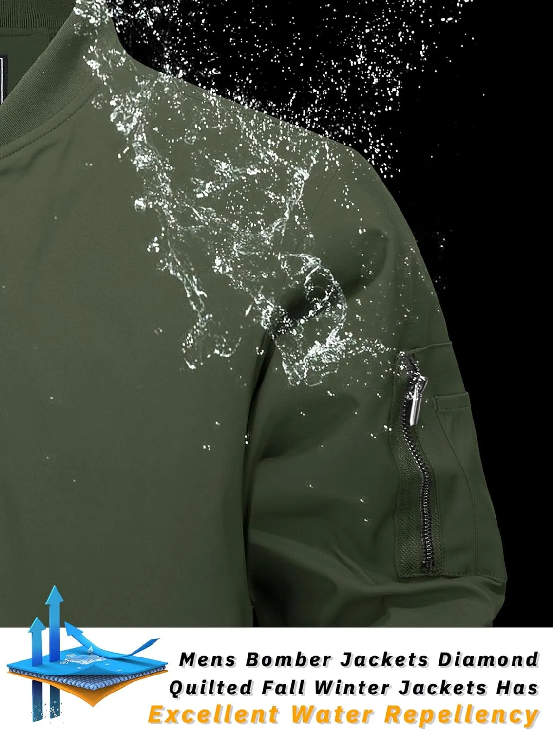 TACVASEN Men's Bomber Jackets Thermal Quilted Jacket Water Resistant Warm Winter Coats