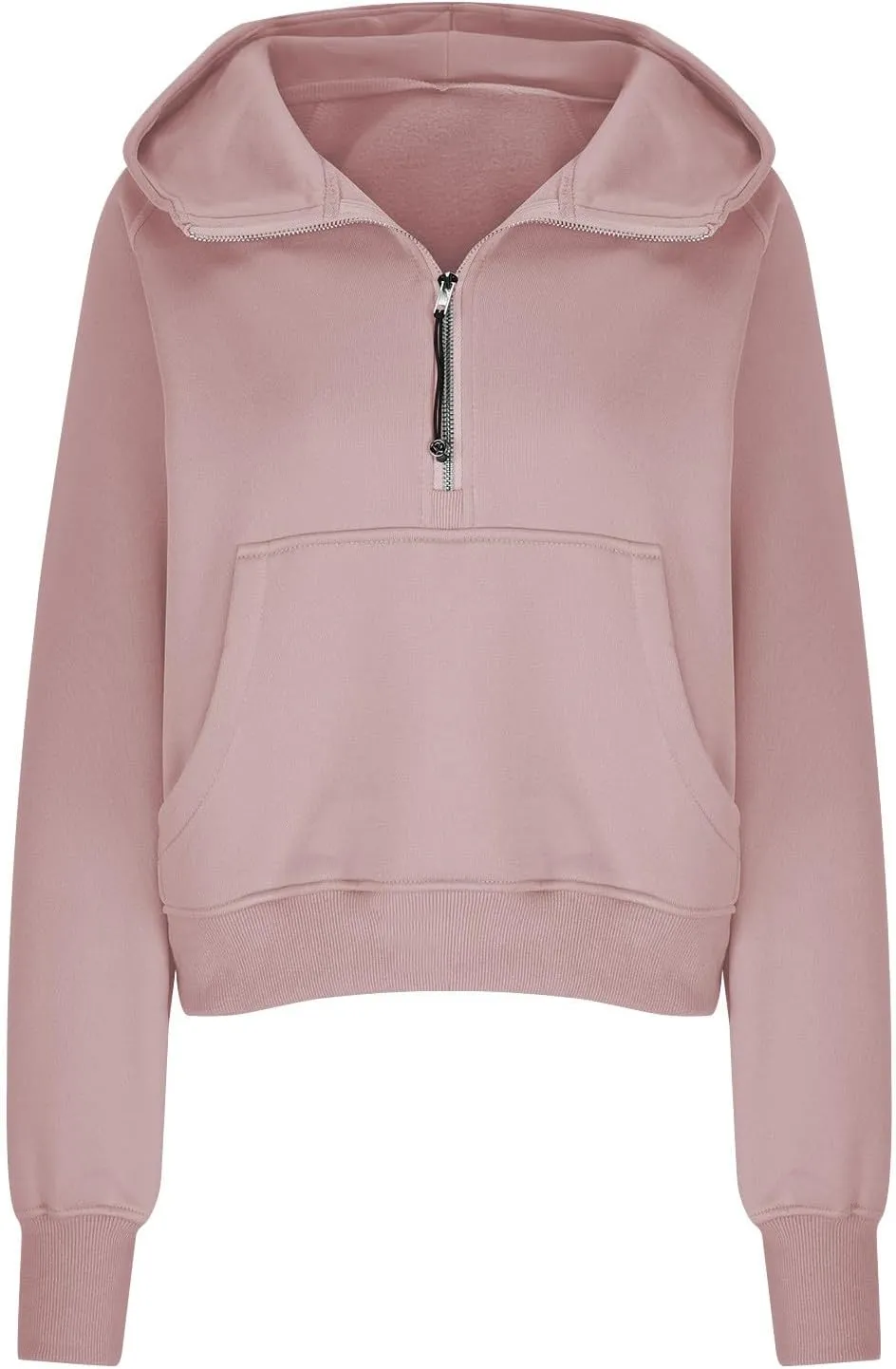 TANGNADE Hooded Sweatshirts Women Half Zip Cropped Fleece Pullover Quarter Zipper Thumb Hole Hoodies with Pockets