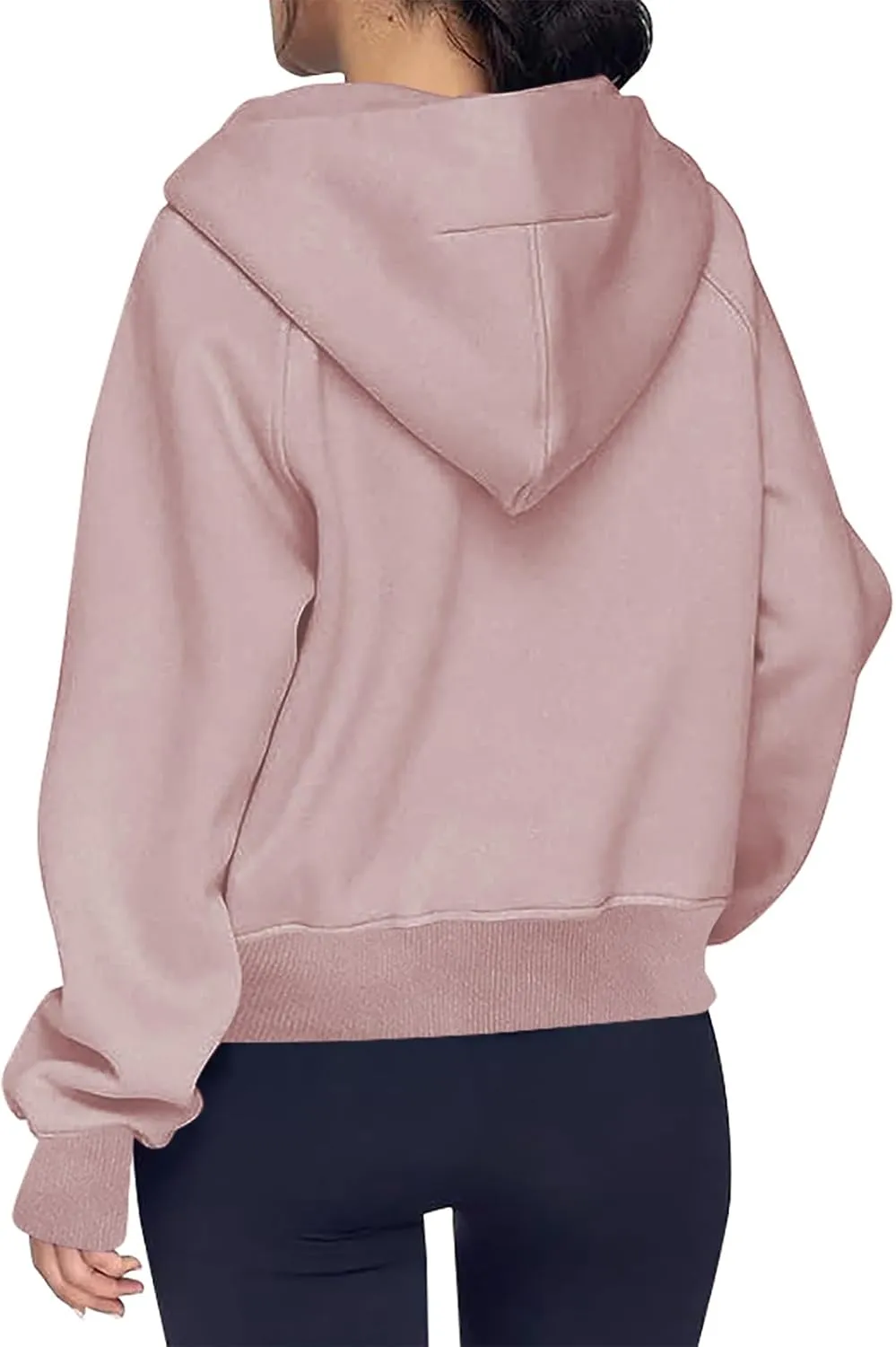 TANGNADE Hooded Sweatshirts Women Half Zip Cropped Fleece Pullover Quarter Zipper Thumb Hole Hoodies with Pockets