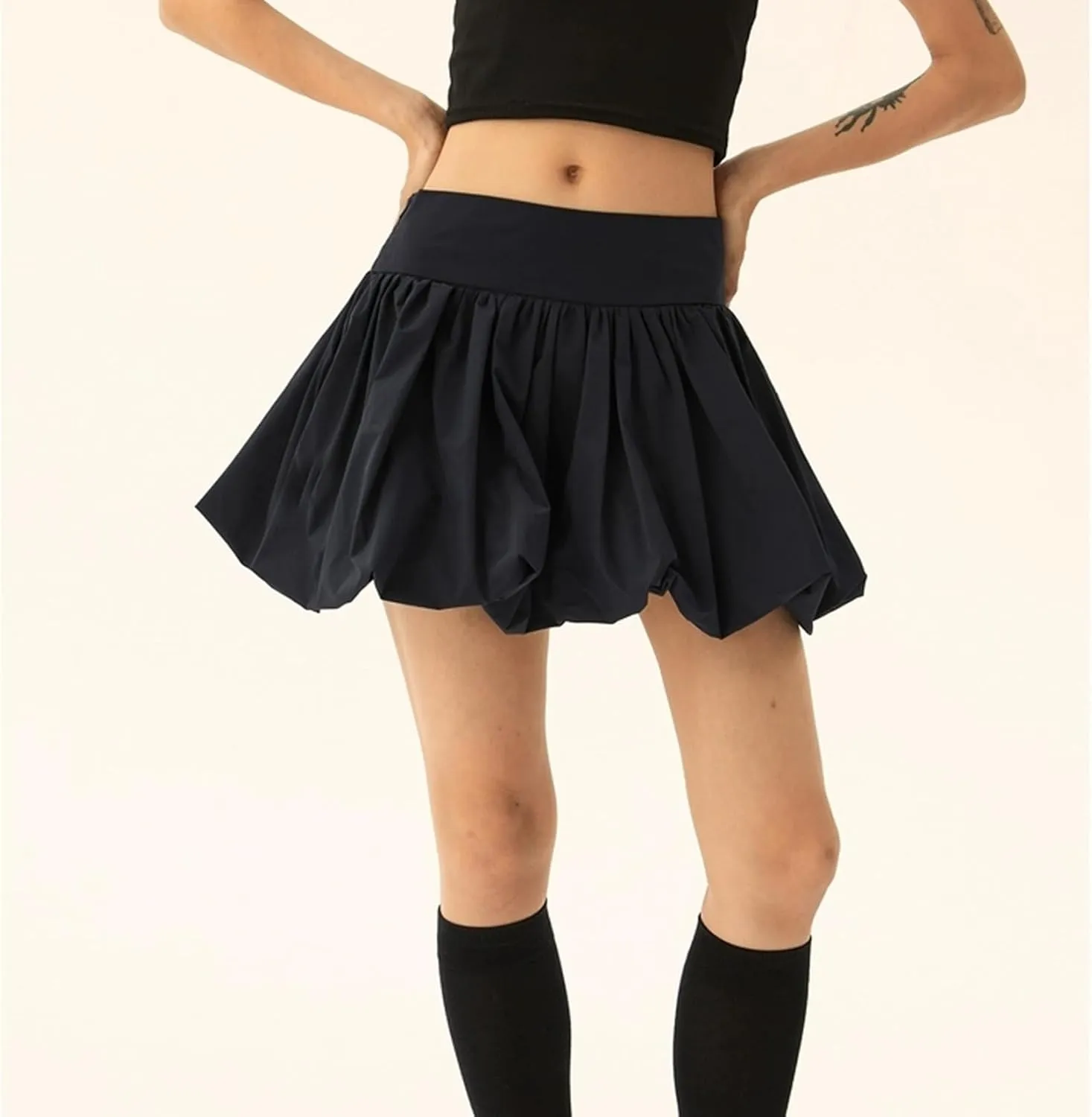 TICIFEN Women Y2K Bubble Skirt High Waist Ruffle Hem A Line Pleated Mini Short Skirt Puffy A-Line Flared Skirt Streetwear