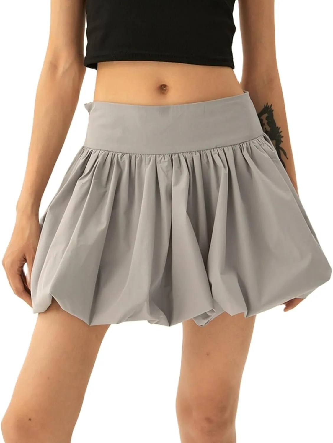 TICIFEN Women Y2K Bubble Skirt High Waist Ruffle Hem A Line Pleated Mini Short Skirt Puffy A-Line Flared Skirt Streetwear