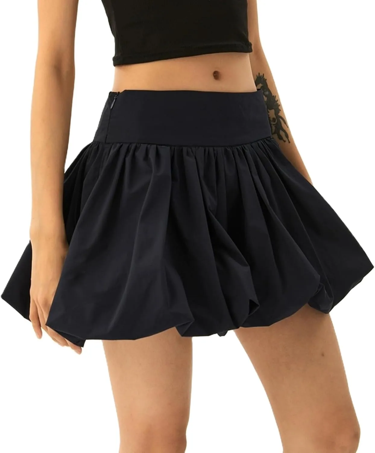 TICIFEN Women Y2K Bubble Skirt High Waist Ruffle Hem A Line Pleated Mini Short Skirt Puffy A-Line Flared Skirt Streetwear