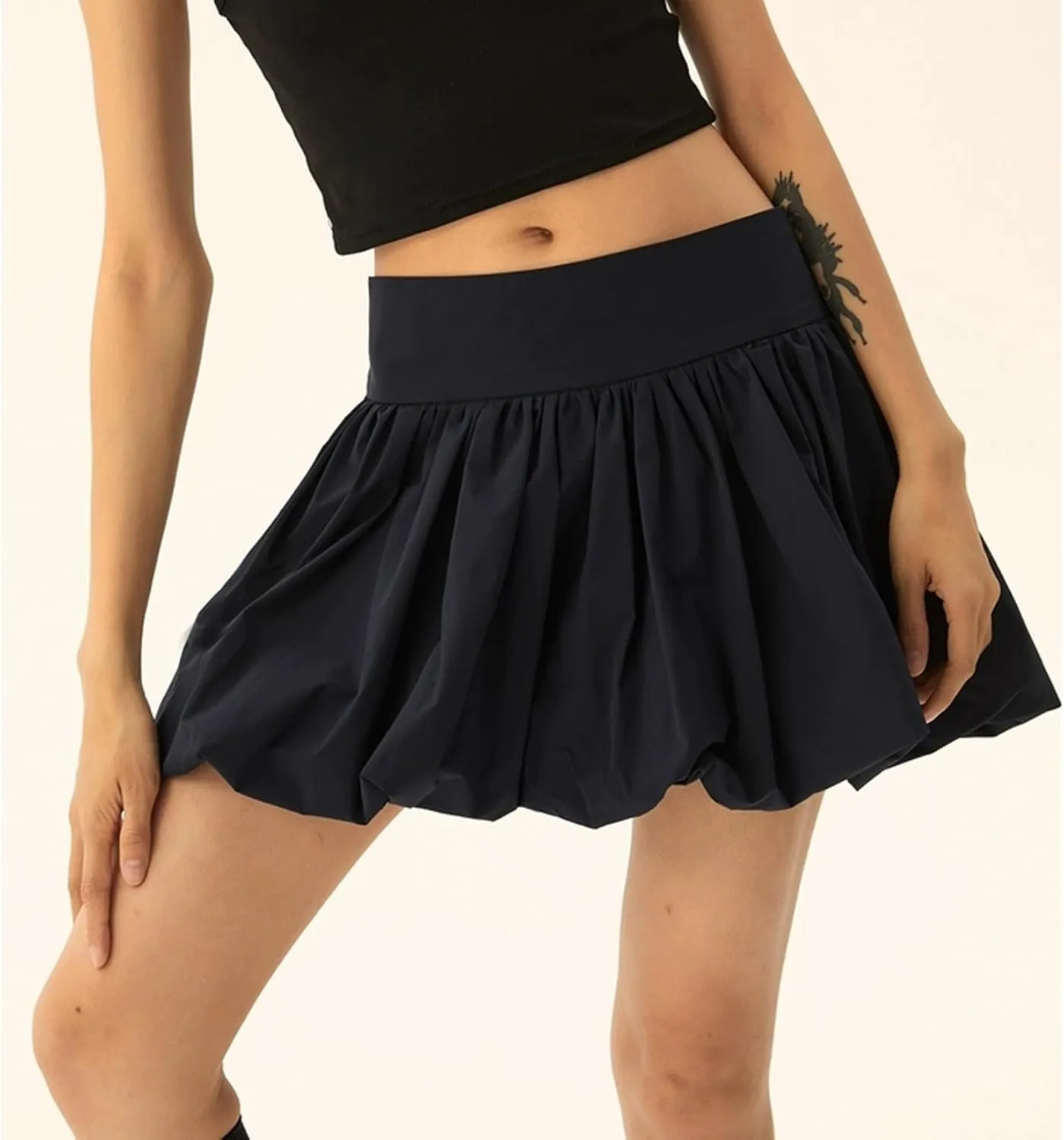 TICIFEN Women Y2K Bubble Skirt High Waist Ruffle Hem A Line Pleated Mini Short Skirt Puffy A-Line Flared Skirt Streetwear