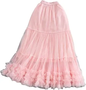 Tiered Maxi Tulle Skirt for Women Floor-Length A-Line Skirts Female Long Skirts