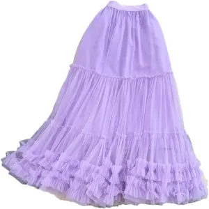 Tiered Maxi Tulle Skirt for Women Floor-Length A-Line Skirts Female Long Skirts