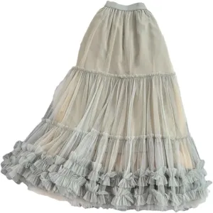 Tiered Maxi Tulle Skirt for Women Floor-Length A-Line Skirts Female Long Skirts