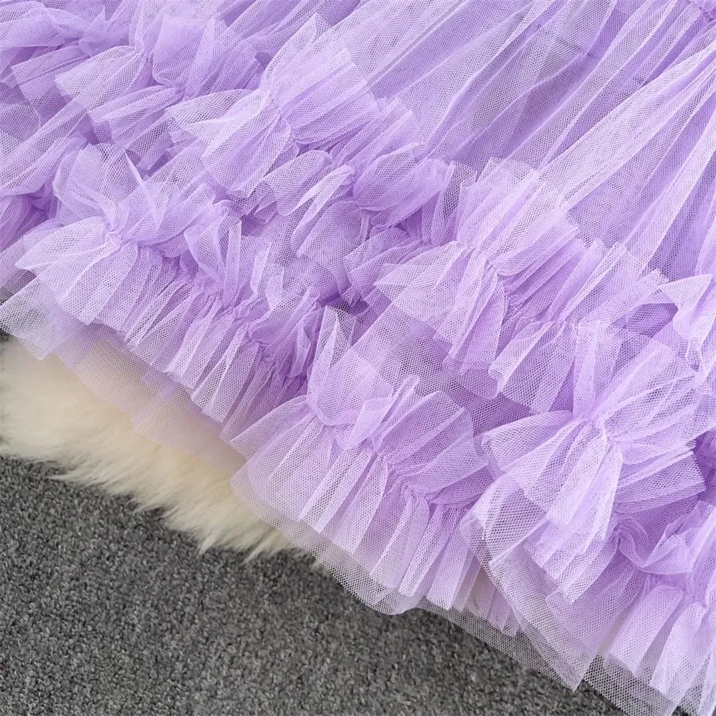 Tiered Maxi Tulle Skirt for Women Floor-Length A-Line Skirts Female Long Skirts