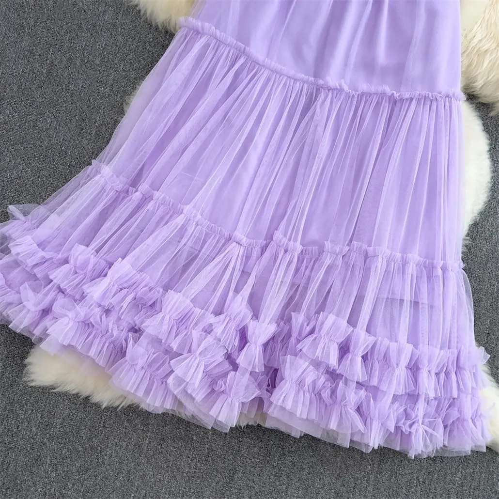 Tiered Maxi Tulle Skirt for Women Floor-Length A-Line Skirts Female Long Skirts