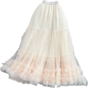 Tiered Maxi Tulle Skirt for Women Floor-Length A-Line Skirts Female Long Skirts