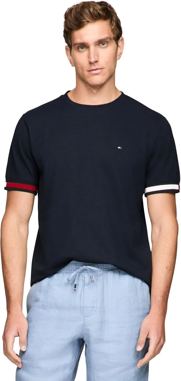 Tommy Hilfiger Men's Short Sleeve Breathable Cotton T-Shirts with Cuff Design