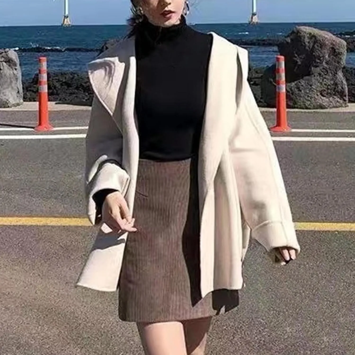 Trench Coats for Women Elegant Trendy Hooded Wool Blend Pea Coats Open Front Cardigan Outwear Winter Warm Overcoat