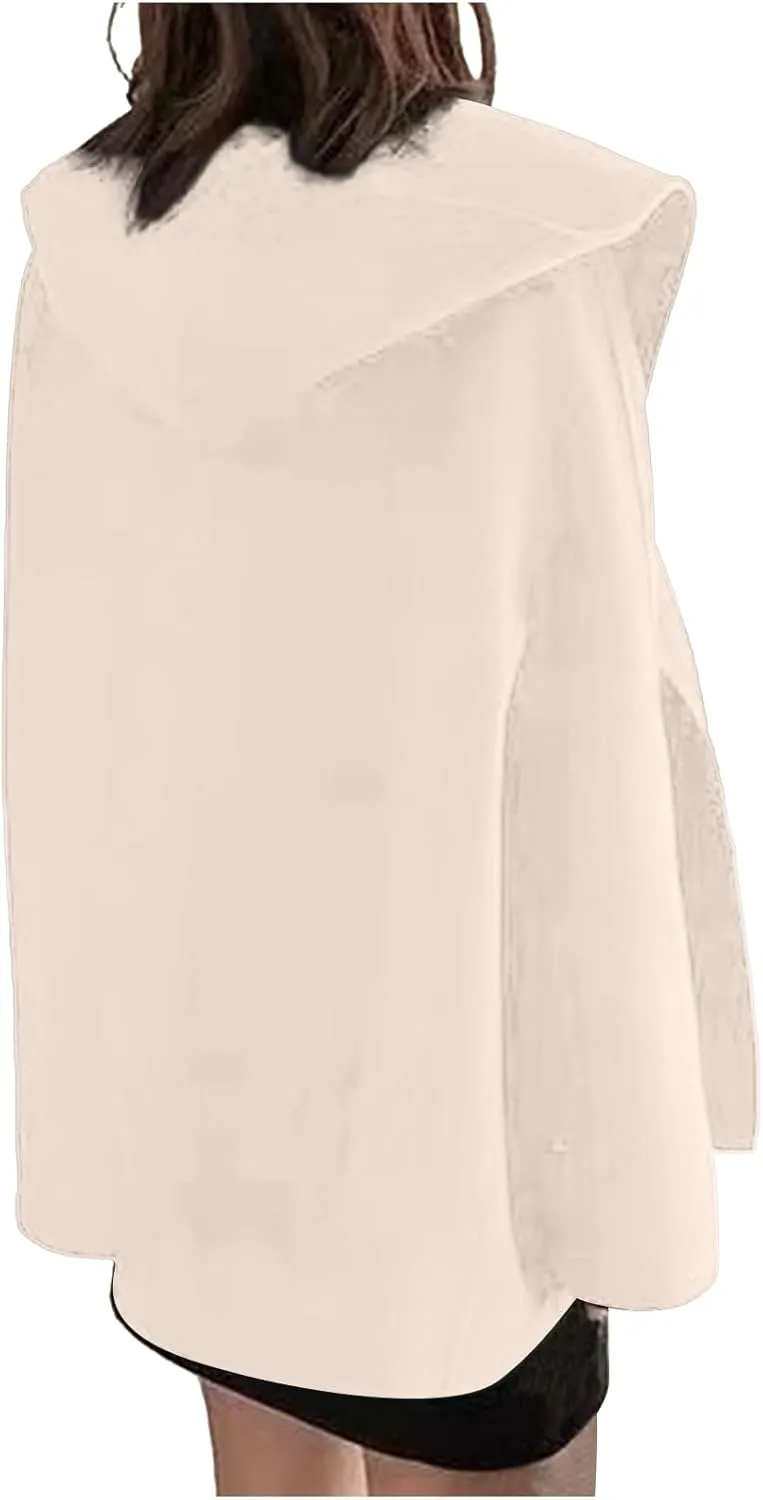 Trench Coats for Women Elegant Trendy Hooded Wool Blend Pea Coats Open Front Cardigan Outwear Winter Warm Overcoat