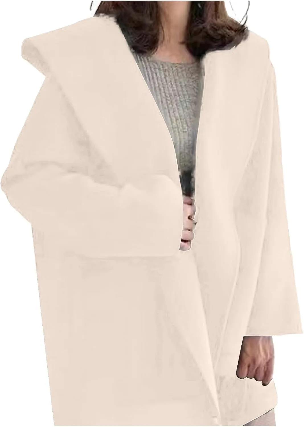 Trench Coats for Women Elegant Trendy Hooded Wool Blend Pea Coats Open Front Cardigan Outwear Winter Warm Overcoat