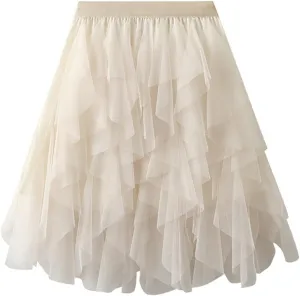 Tulle Skirts for Women A Line Dance Skirts Elastic Waist Flowy Skirts Layered Mesh Skirts Minin Irregular Tutu Skirts