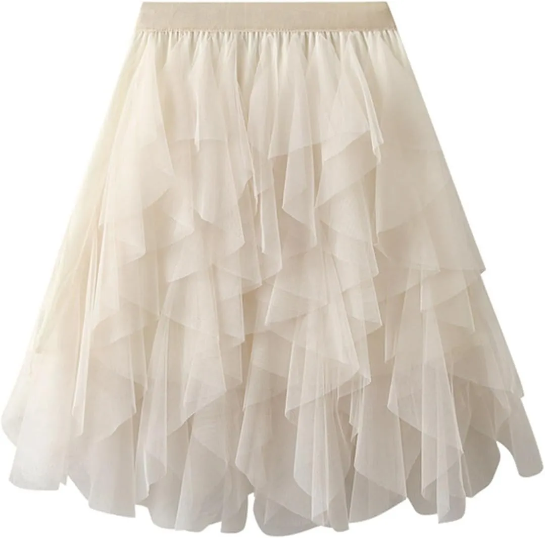 Tulle Skirts for Women A Line Dance Skirts Elastic Waist Flowy Skirts Layered Mesh Skirts Minin Irregular Tutu Skirts