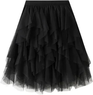 Tulle Skirts for Women A Line Dance Skirts Elastic Waist Flowy Skirts Layered Mesh Skirts Minin Irregular Tutu Skirts