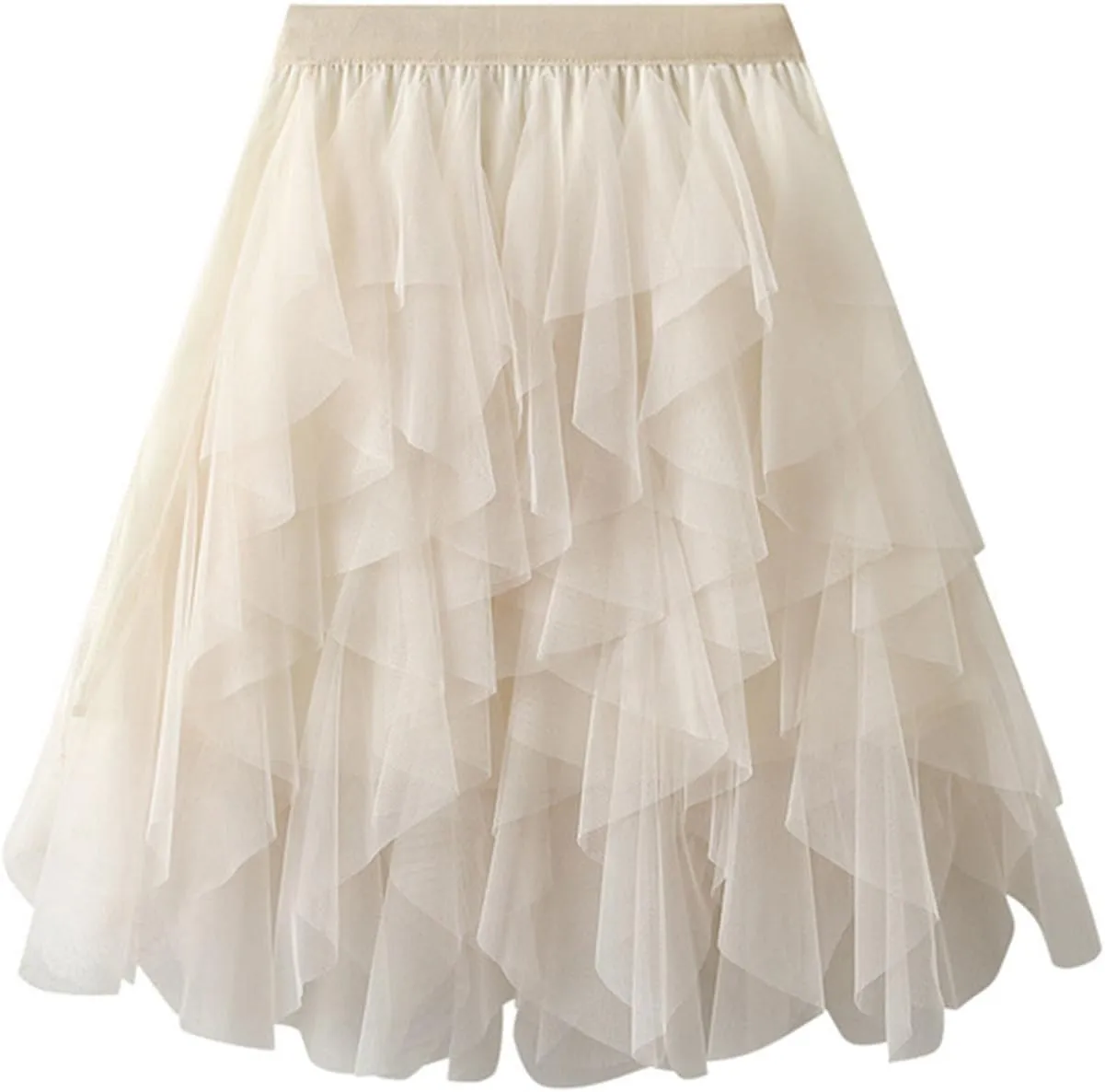 Tulle Skirts for Women A Line Dance Skirts Elastic Waist Flowy Skirts Layered Mesh Skirts Minin Irregular Tutu Skirts