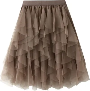 Tulle Skirts for Women A Line Dance Skirts Elastic Waist Flowy Skirts Layered Mesh Skirts Minin Irregular Tutu Skirts