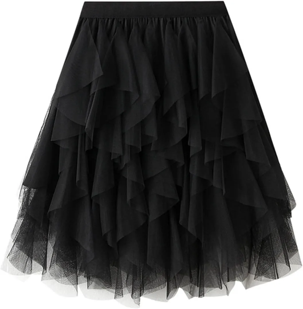 Tulle Skirts for Women A Line Dance Skirts Elastic Waist Flowy Skirts Layered Mesh Skirts Minin Irregular Tutu Skirts
