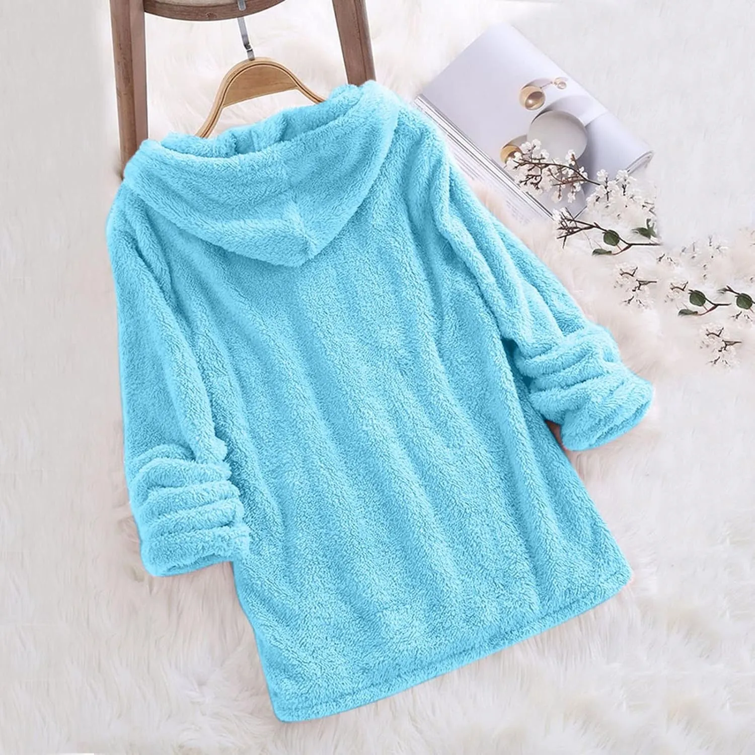 TUQIDEWU Womens Sweatshirt, Womens Hoodies Fuzzy Hooded Sweatshirt Fleece Hoodie Pullover Sherpa Sweater Fluffy Coat 2024