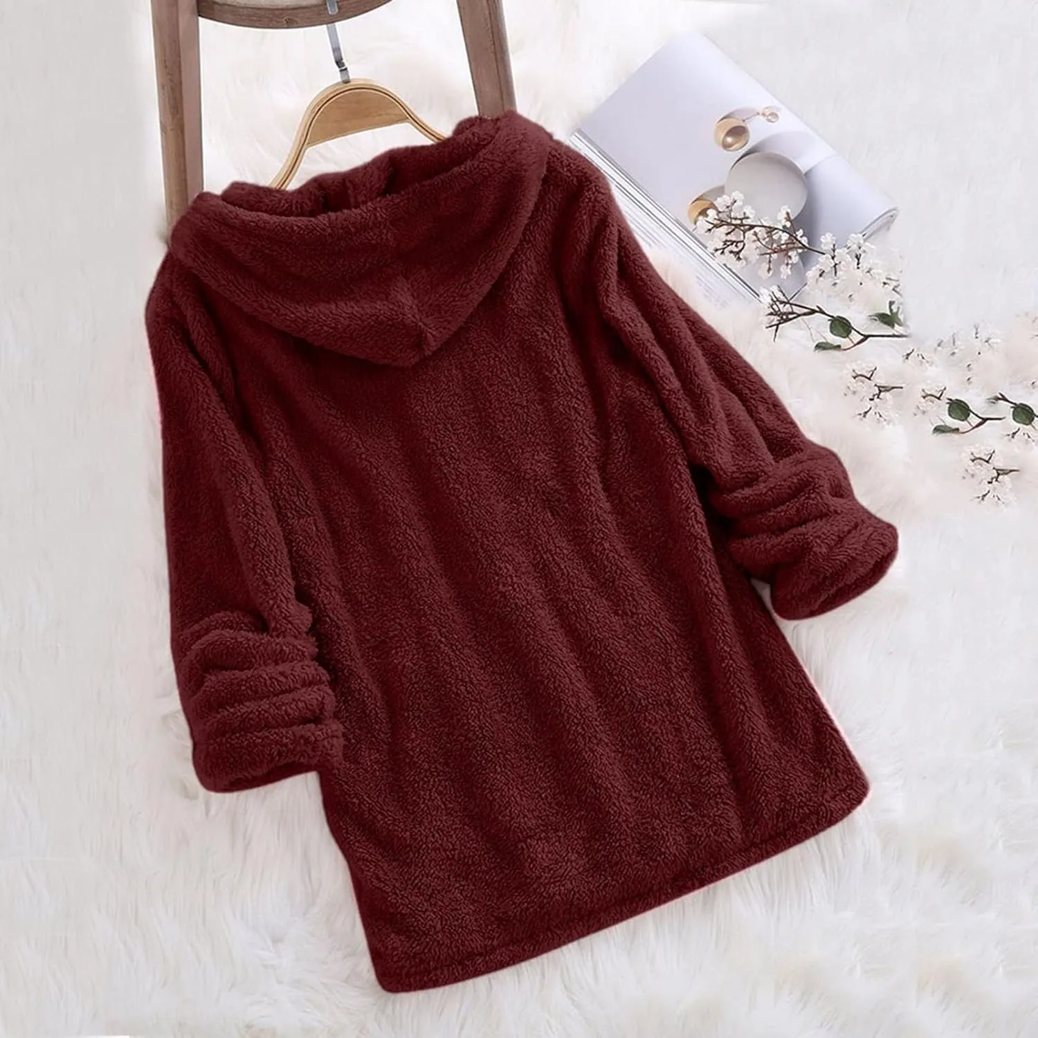 TUQIDEWU Womens Sweatshirt, Womens Hoodies Fuzzy Hooded Sweatshirt Fleece Hoodie Pullover Sherpa Sweater Fluffy Coat 2024