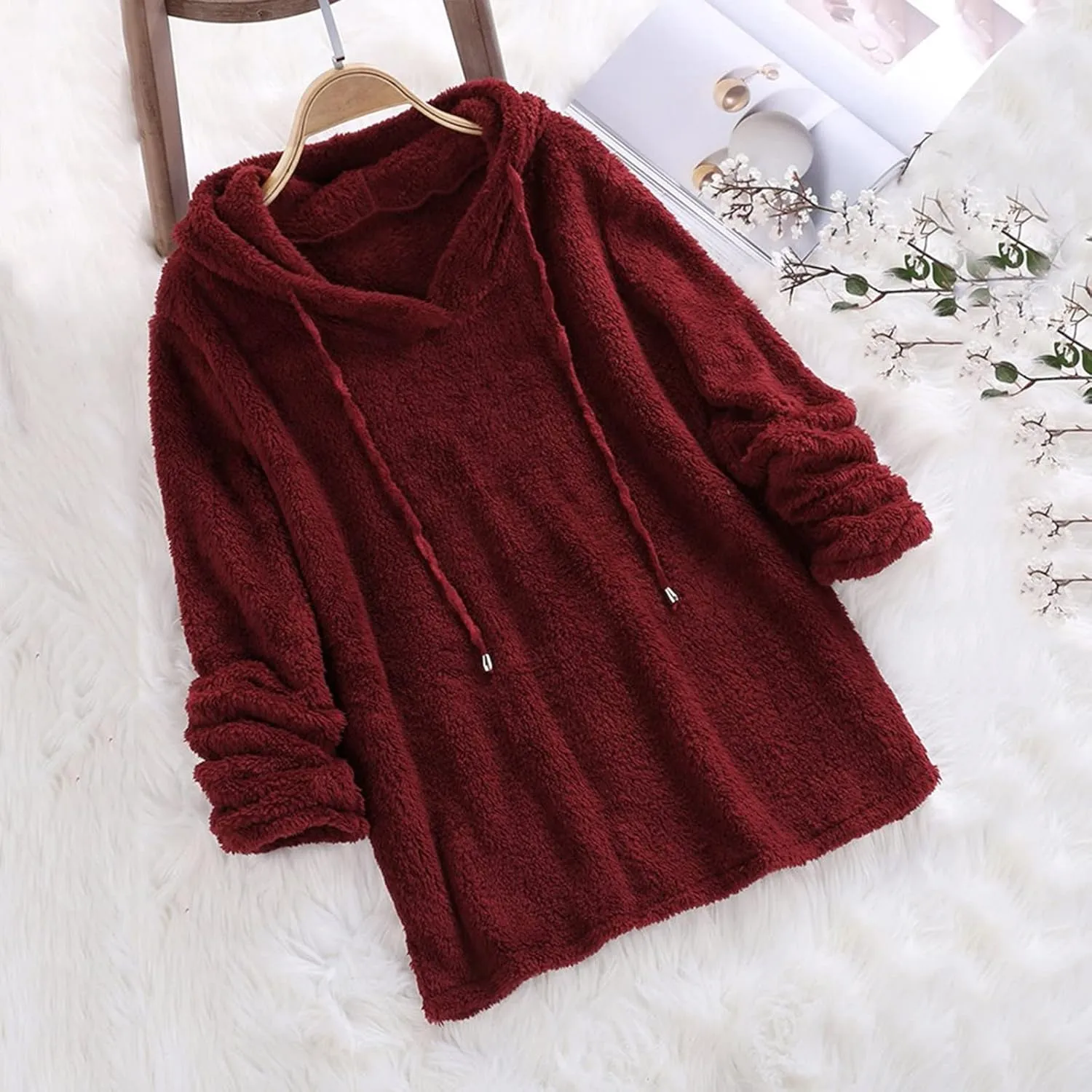 TUQIDEWU Womens Sweatshirt, Womens Hoodies Fuzzy Hooded Sweatshirt Fleece Hoodie Pullover Sherpa Sweater Fluffy Coat 2024