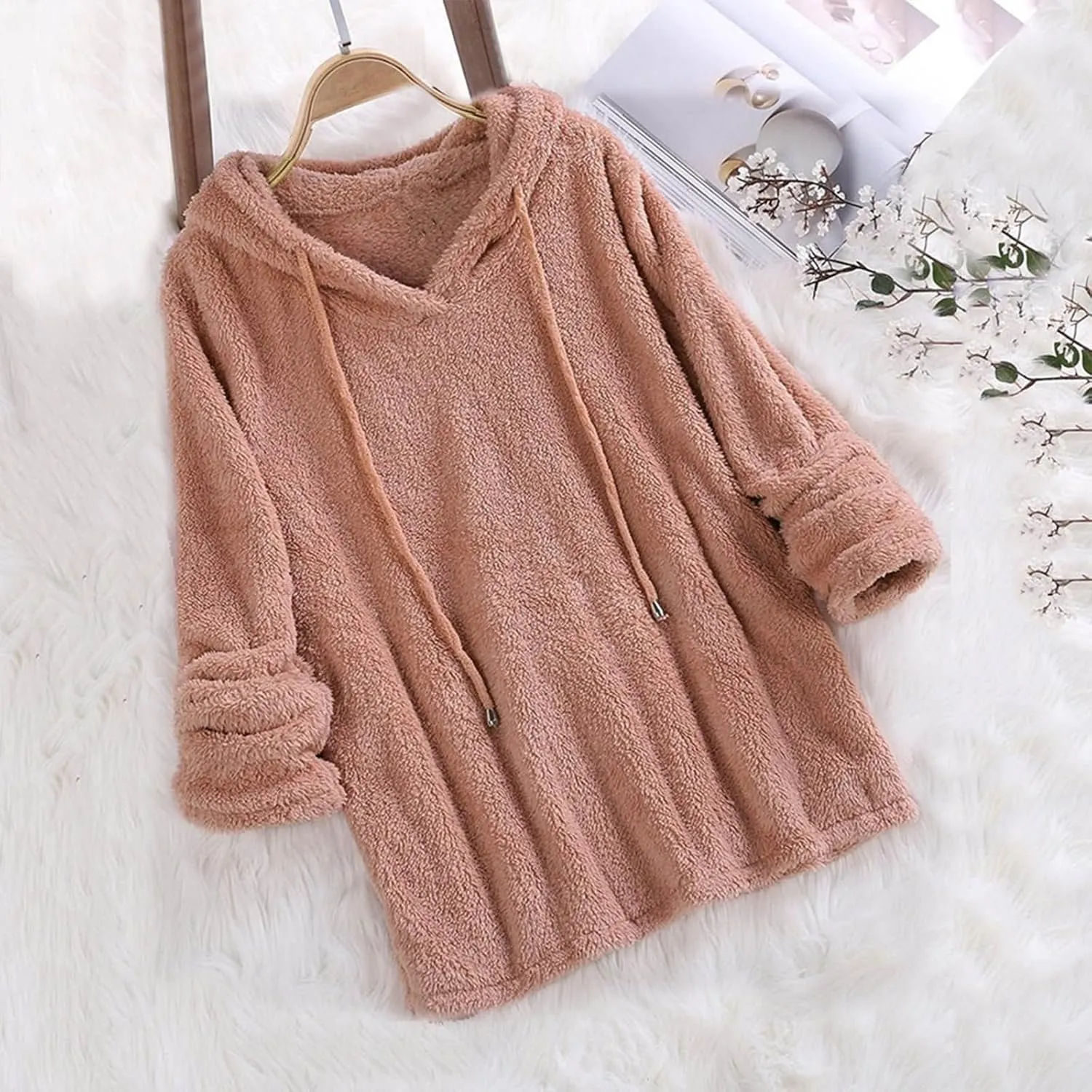 TUQIDEWU Womens Sweatshirt, Womens Hoodies Fuzzy Hooded Sweatshirt Fleece Hoodie Pullover Sherpa Sweater Fluffy Coat 2024