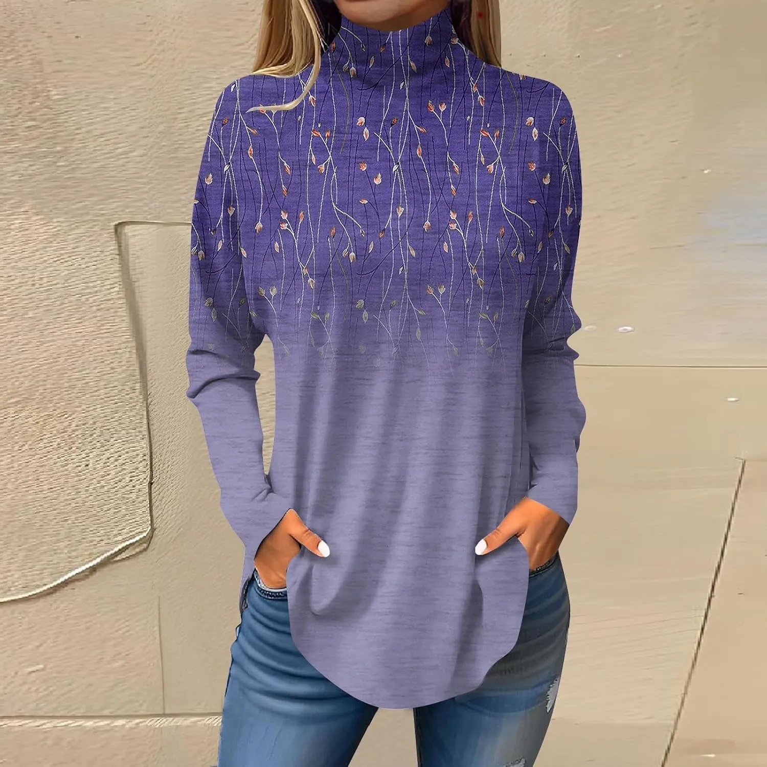 Turtle Necks Tops for Women Long Sleeve Shirts Mock Turtleneck Dressy Blouses Drop Shoulder Long Tunic Top