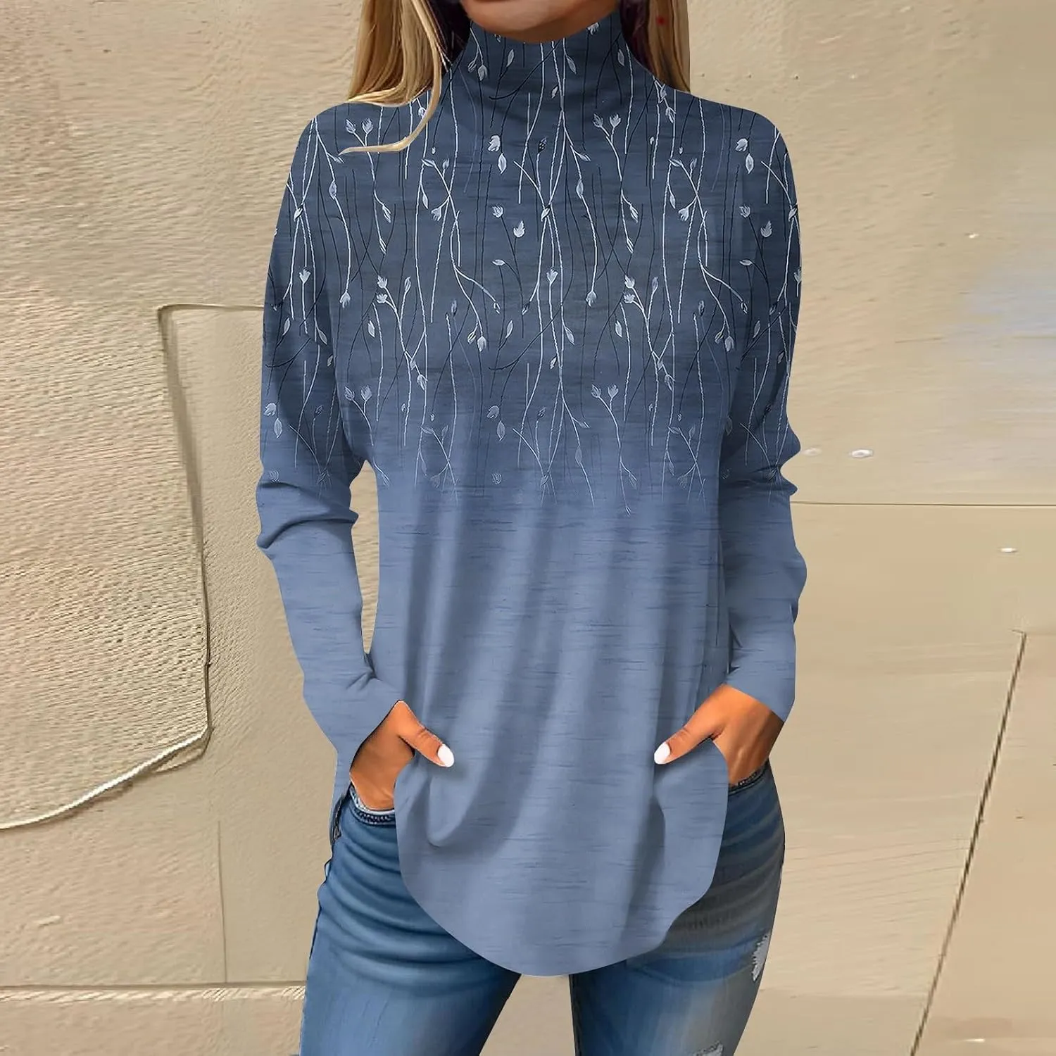 Turtle Necks Tops for Women Long Sleeve Shirts Mock Turtleneck Dressy Blouses Drop Shoulder Long Tunic Top
