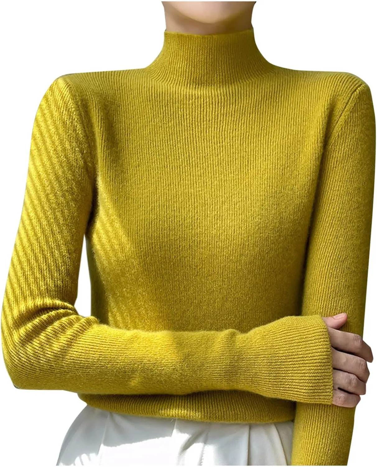 Turtleneck Sweaters for Women 2024 Solid Casual Sweater Long Sleeve Dressy Tops Slim Fitting Sweaters Blouse