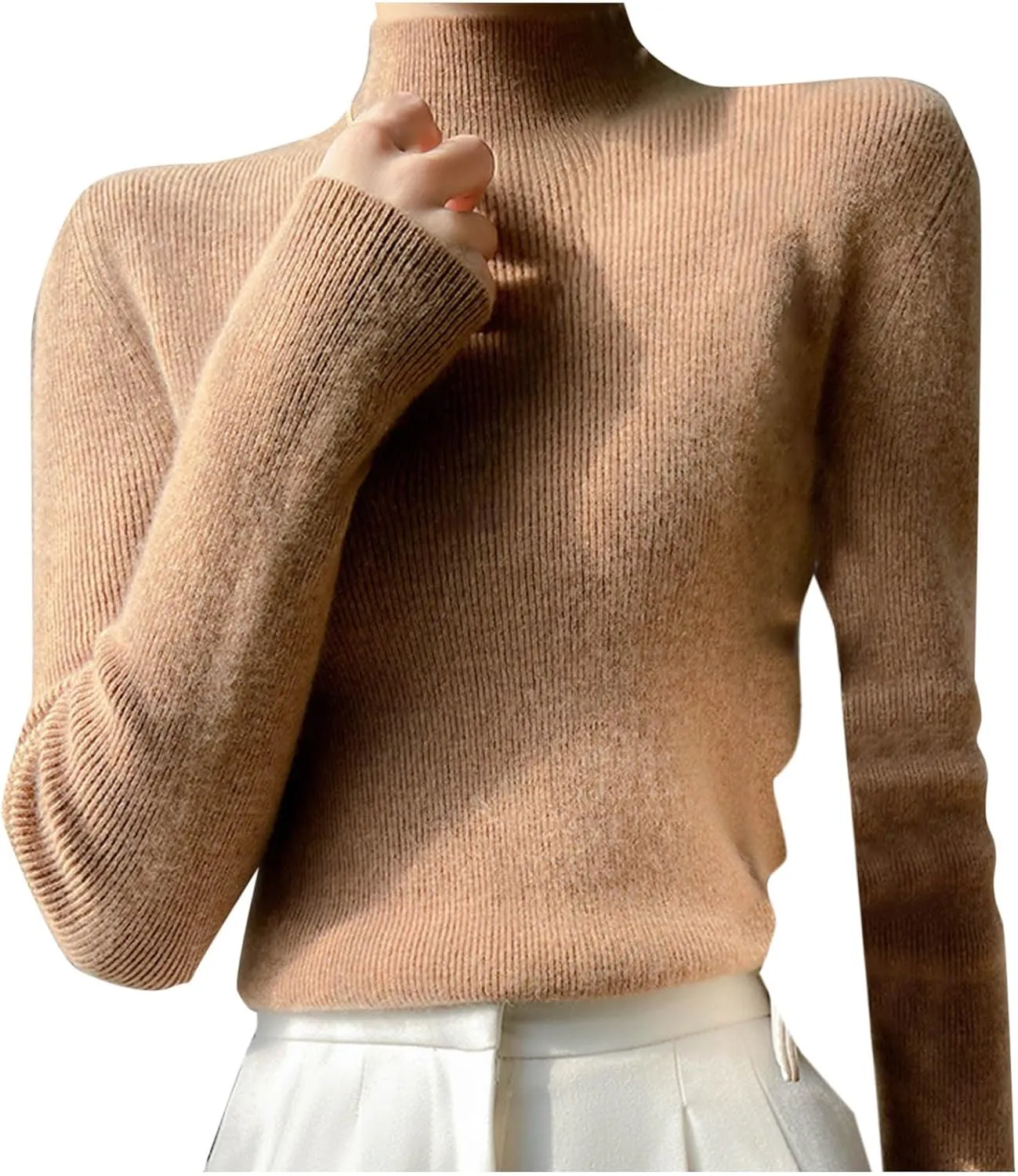 Turtleneck Sweaters for Women 2024 Solid Casual Sweater Long Sleeve Dressy Tops Slim Fitting Sweaters Blouse
