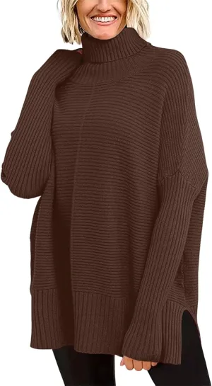 Turtleneck Sweaters for Womens Casual Solid Color Knitted Sweaters Fall Lightweight Loose Fit Pullover Top