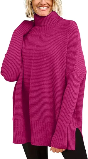 Turtleneck Sweaters for Womens Casual Solid Color Knitted Sweaters Fall Lightweight Loose Fit Pullover Top