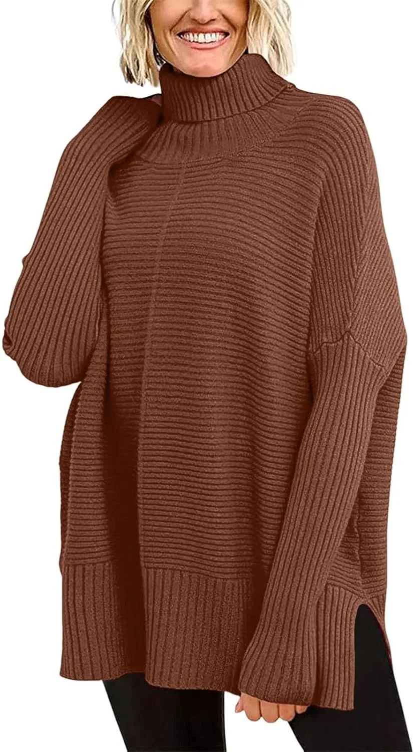 Turtleneck Sweaters for Womens Casual Solid Color Knitted Sweaters Fall Lightweight Loose Fit Pullover Top