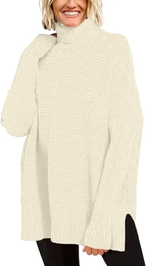 Turtleneck Sweaters for Womens Casual Solid Color Knitted Sweaters Fall Lightweight Loose Fit Pullover Top
