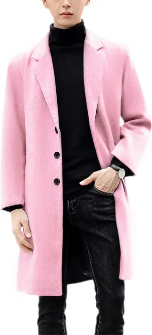 UANEO Mens Wool Blend Trench Coat Notch Lapel Camel Peacoats Winter Overcoat