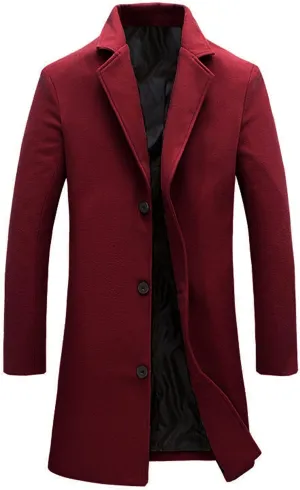 UANEO Mens Wool Blend Trench Coat Notch Lapel Camel Peacoats Winter Overcoat