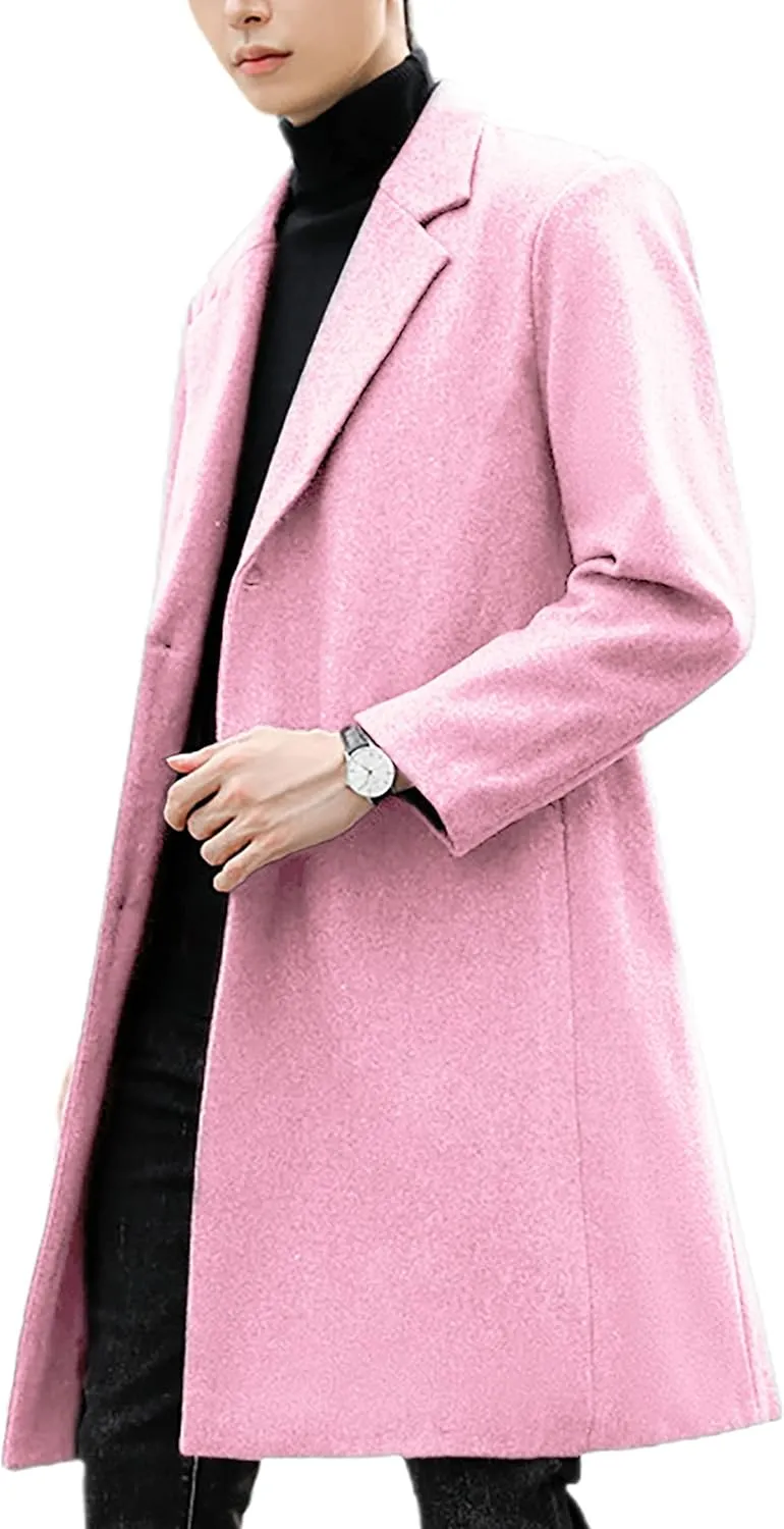 UANEO Mens Wool Blend Trench Coat Notch Lapel Camel Peacoats Winter Overcoat