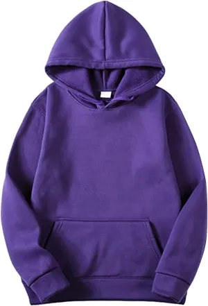 Unisex Mens Solid Hoodies Oversized Drawstring Long Sleeve Hooded Sweatshirts 2024 Casual Trendy Tops with Pockets Christian Hoodies,Purple,L