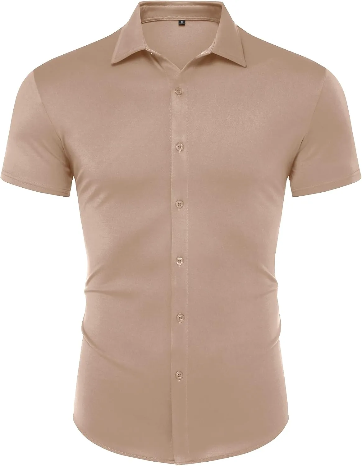 URRU Men's Muscle Dress Shirts Slim Fit Stretch Wrinkle Free Short Sleeve Casual Button Down Shirts
