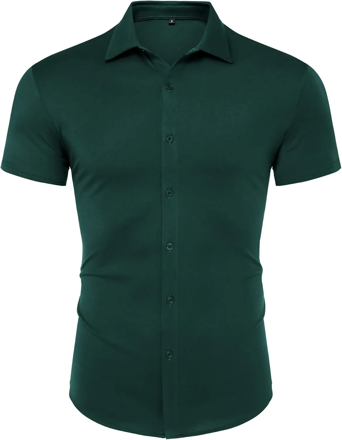 URRU Men's Muscle Dress Shirts Slim Fit Stretch Wrinkle Free Short Sleeve Casual Button Down Shirts