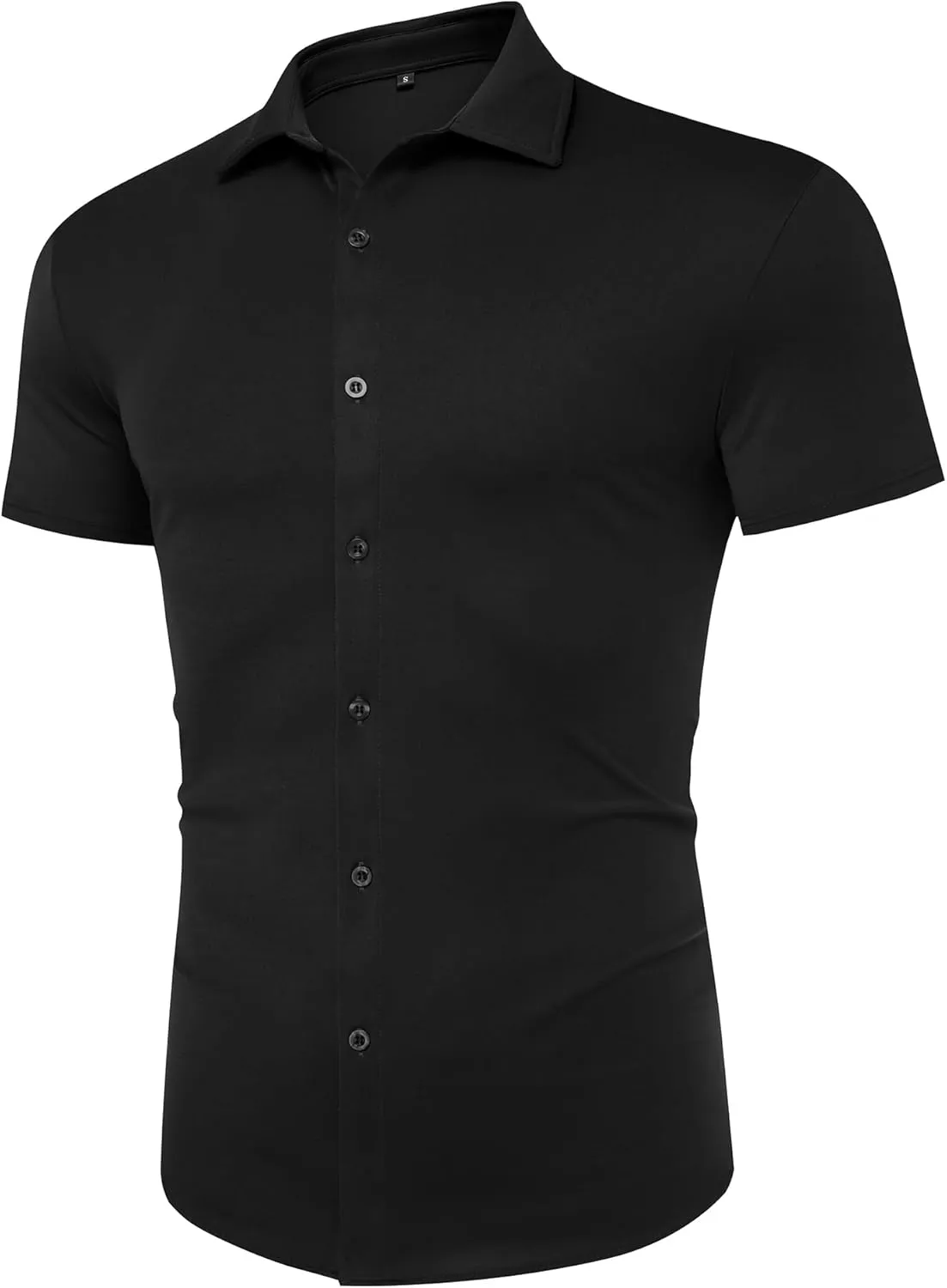 URRU Men's Muscle Dress Shirts Slim Fit Stretch Wrinkle Free Short Sleeve Casual Button Down Shirts