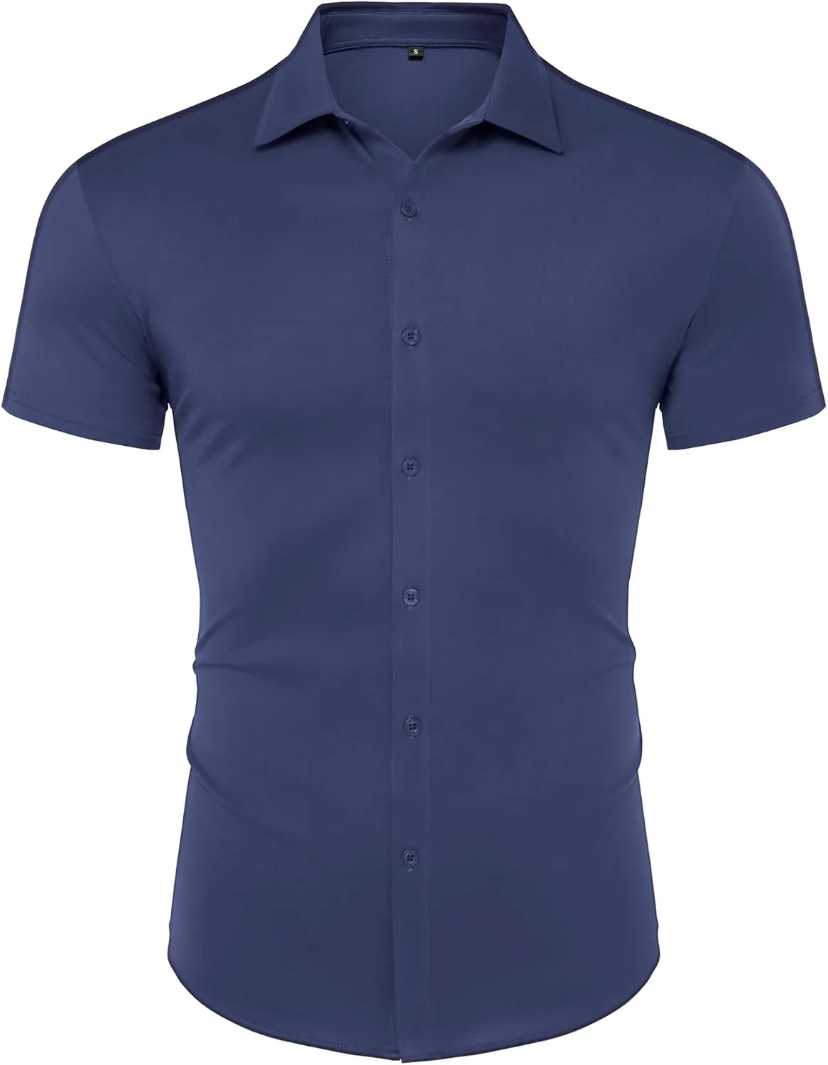 URRU Men's Muscle Dress Shirts Slim Fit Stretch Wrinkle Free Short Sleeve Casual Button Down Shirts