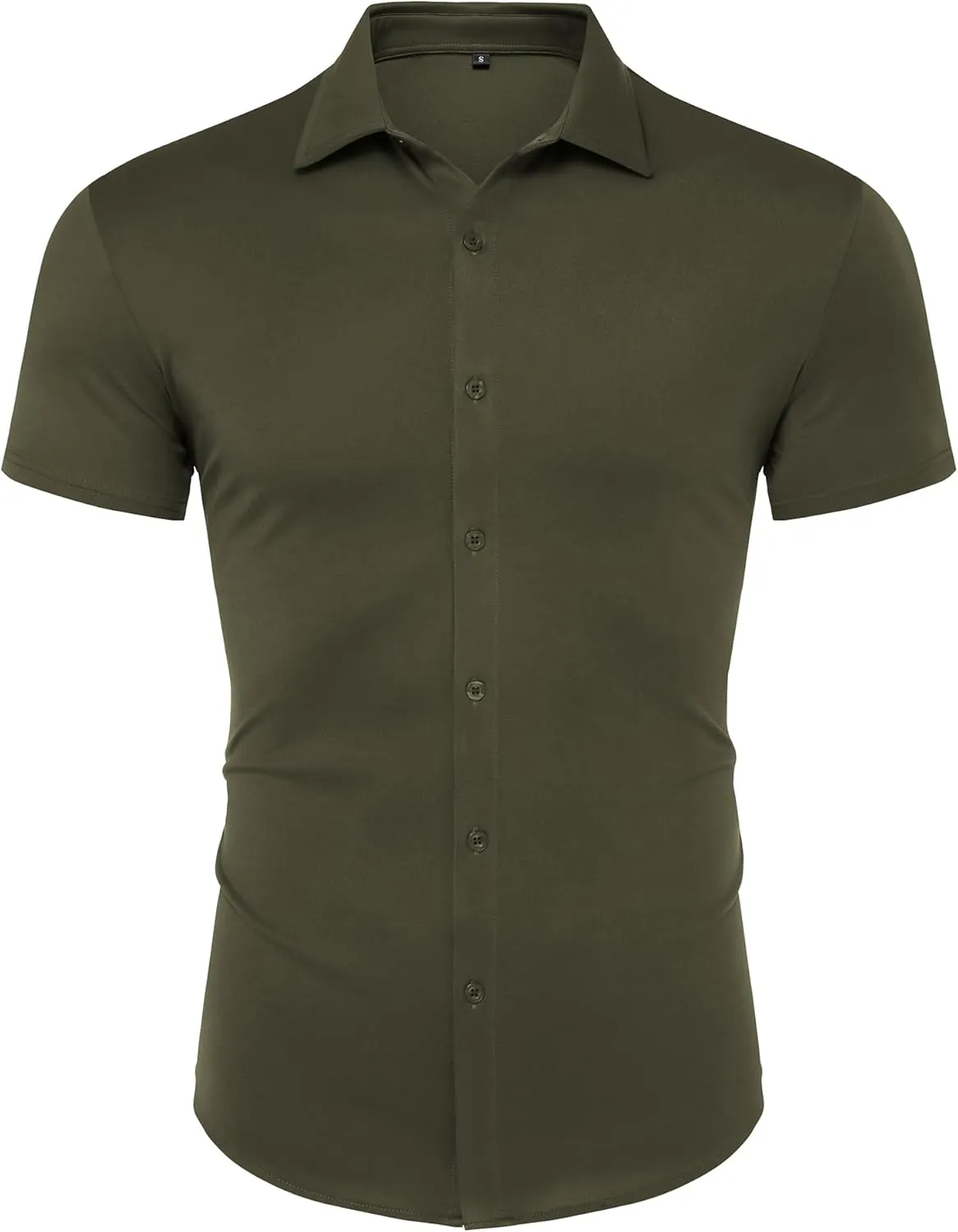 URRU Men's Muscle Dress Shirts Slim Fit Stretch Wrinkle Free Short Sleeve Casual Button Down Shirts