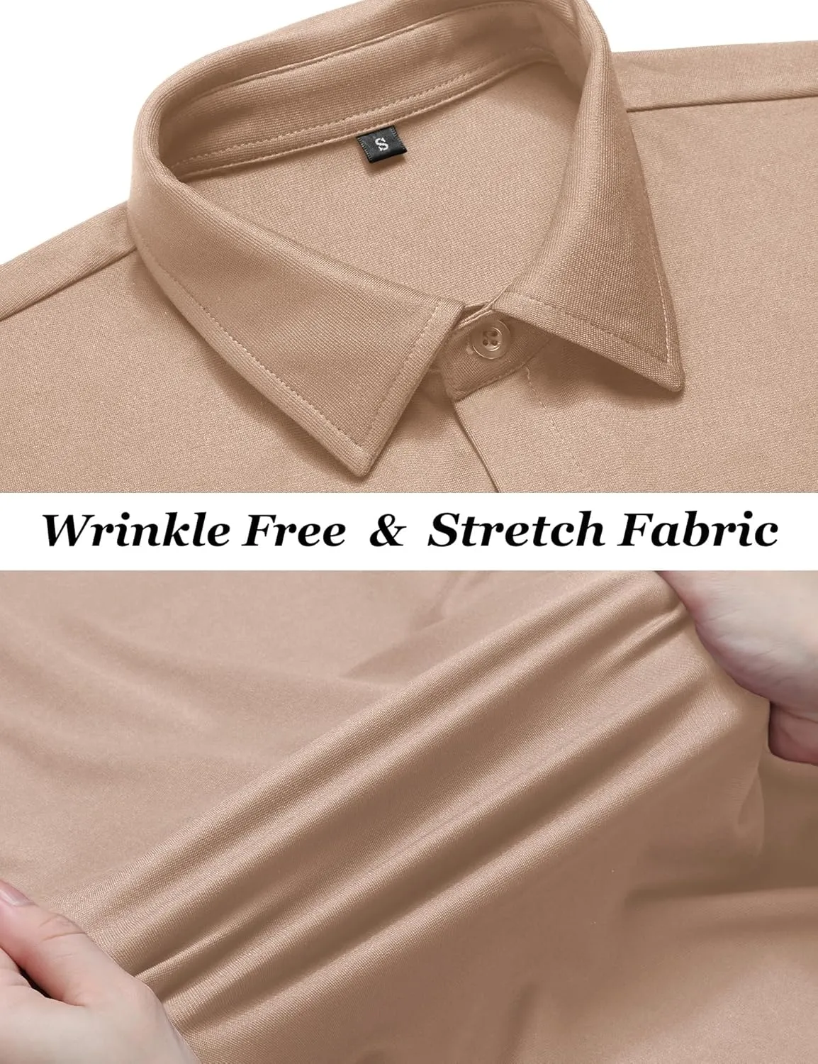 URRU Men's Muscle Dress Shirts Slim Fit Stretch Wrinkle Free Short Sleeve Casual Button Down Shirts