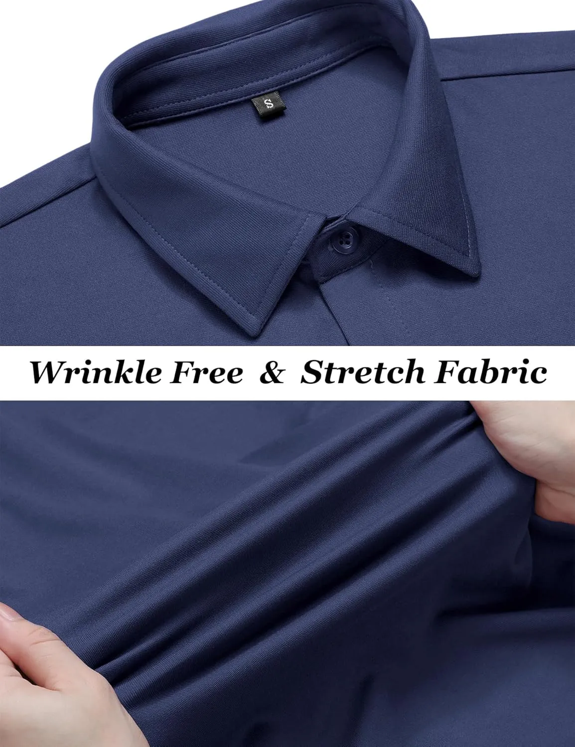 URRU Men's Muscle Dress Shirts Slim Fit Stretch Wrinkle Free Short Sleeve Casual Button Down Shirts